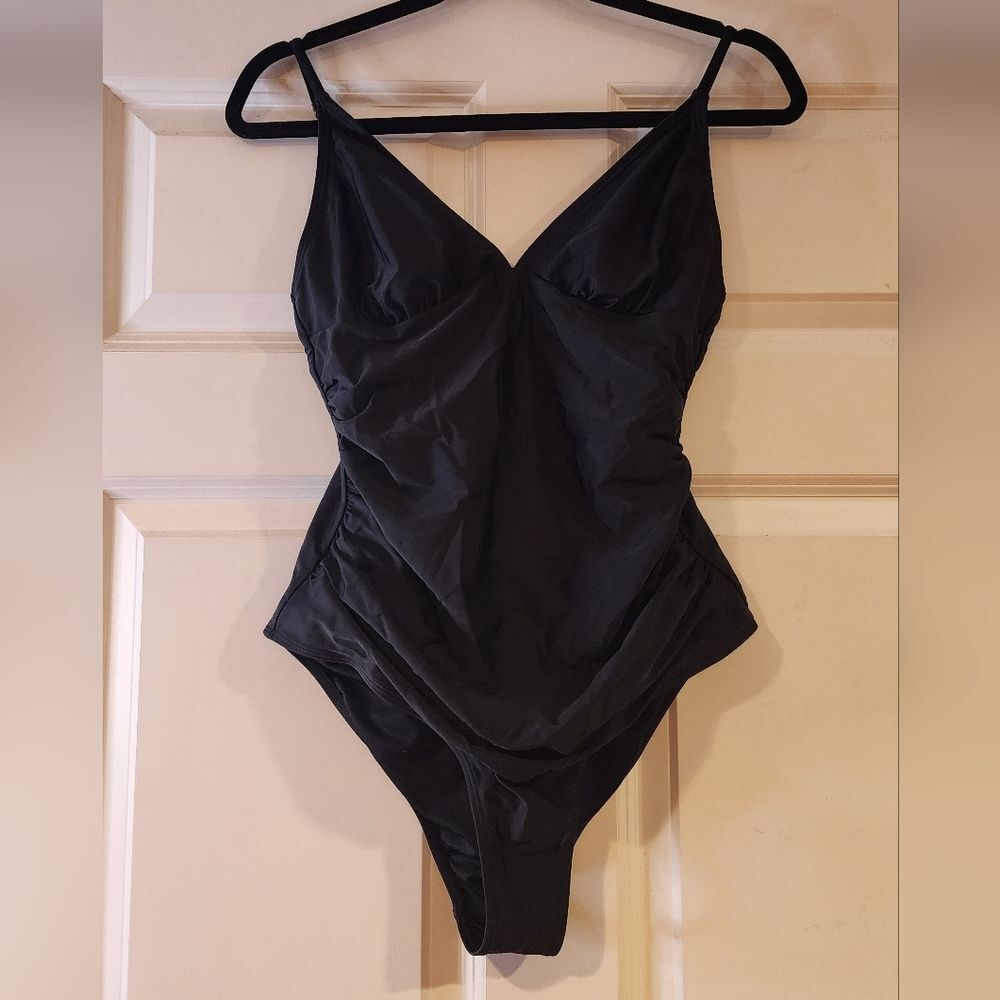 Classic Black One-Piece Swimsuit with V-Neck
